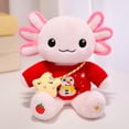 thumbnail image 1 of Peluche de ajolote，ajolote peluche 33 cm con ropa y 1 accesorio — set de 1 look (bolsita o bufanda), ajolote juguete suave y lavable, regalo para niñas y niños, 1 of 5