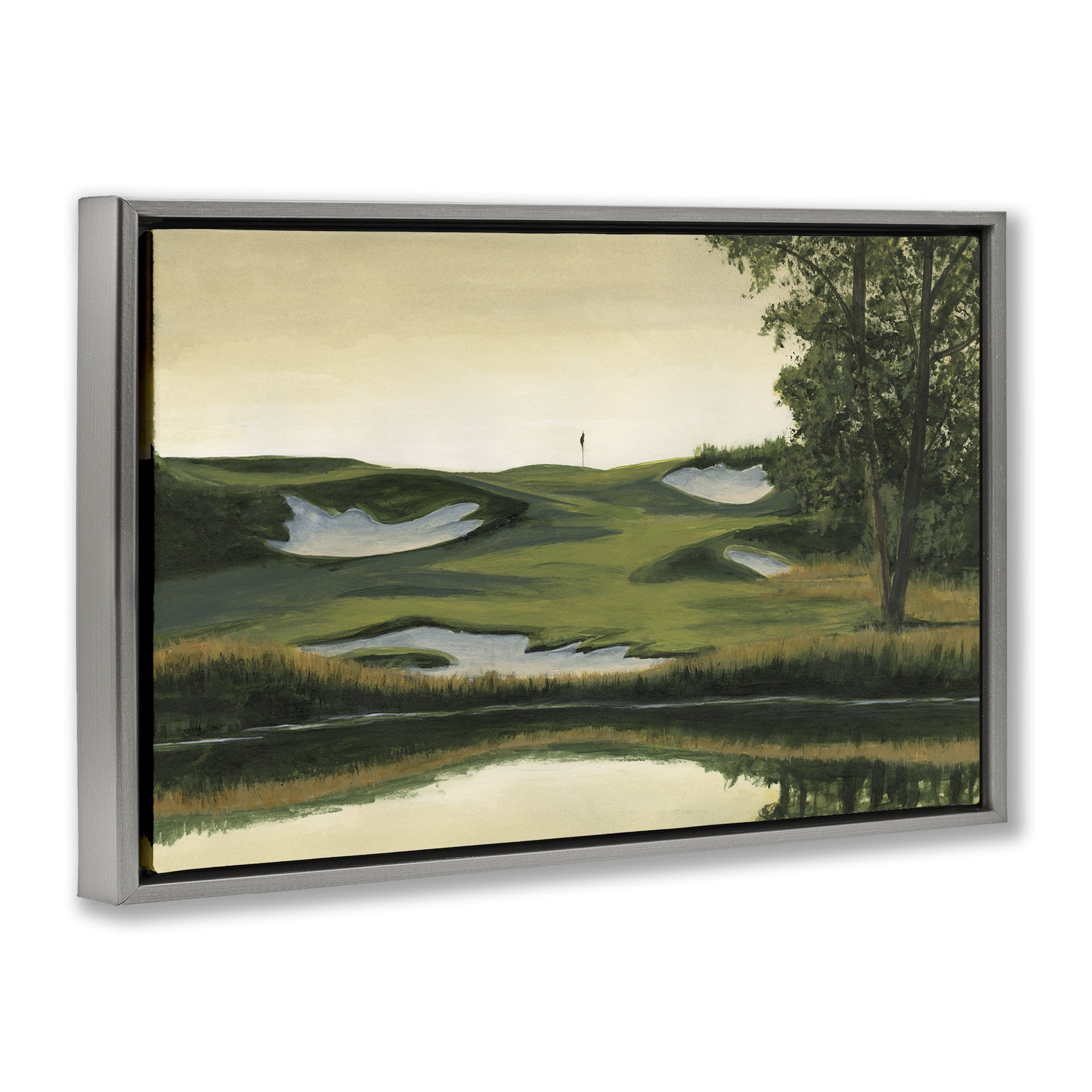 Stupell Industries Golf Course Terrain Landscape Painting Gray Floater Framed Art Print Wall Art, 31 x 21