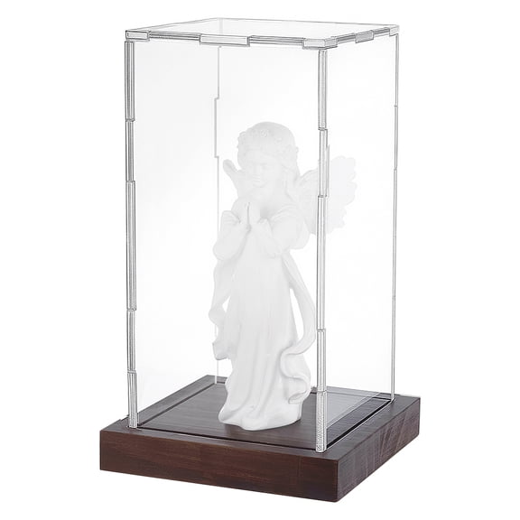 Clear Acrylic Display Case for Collectibles Display Box Dustproof Storage Box with Wooden Base 4.7x4.7x8.4 inch 1pc