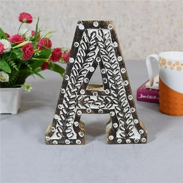 A Alphabet Handmade Letter Block Eco-Friendly Wall Decor, Natural Antique