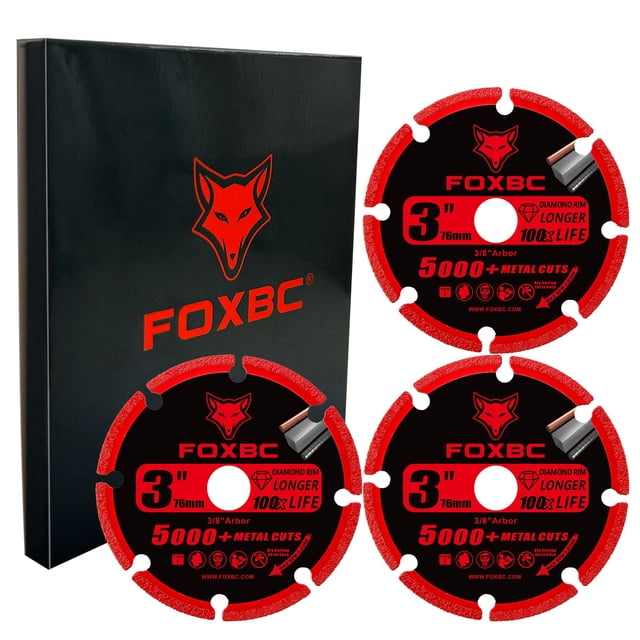 Rueda de corte de diamante FOXBC de 3 pulgadas para corte de metal, paquete de 3