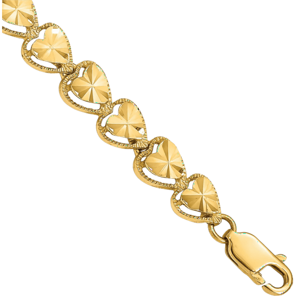 14K Solid Yellow Gold Heart Chain Charm Bracelet