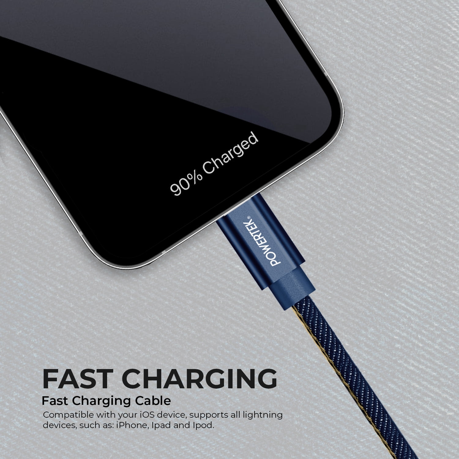 Liquipel Powertek 6' USB-A to Lightning Cable, Dark Blue