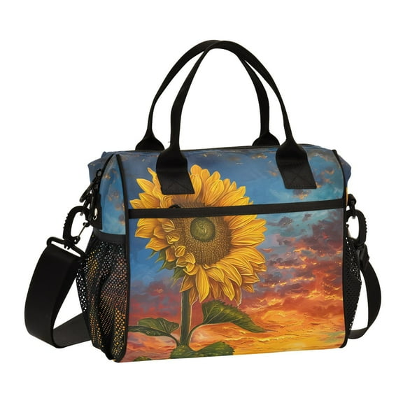 Ckdifva Sunflower and Sky Cooler Bag Cooler Cooling Tote Lunch Bag Lunch Box Front Pocket with Shoulder Strap