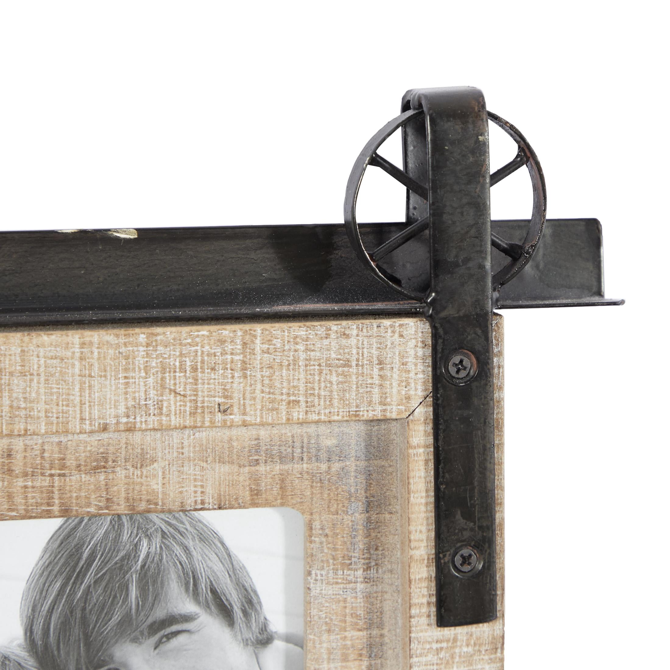 DecMode 4-Opening 5" x 5" Barn Door Brown People Wall Photo Frame with Black Metal Accents