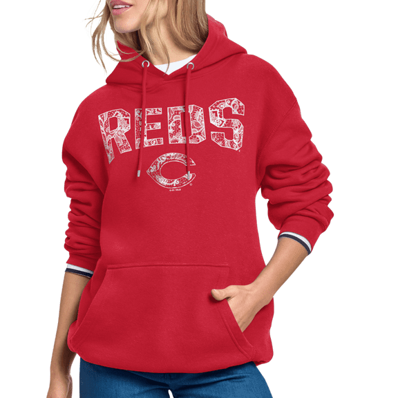 Women's Starter Red Cincinnati Reds Lace Team Lockup Fleece Hoodie