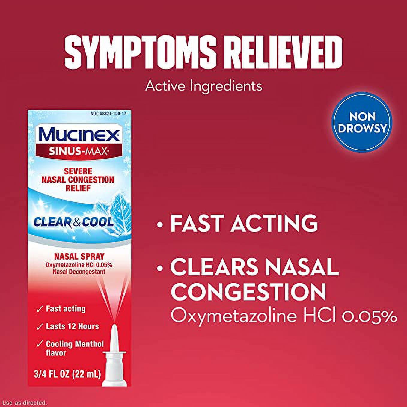 3 Pack Mucinex Sinus-Max Clear & Cool Nasal Decongestant Spray, 0.75 Ounces each