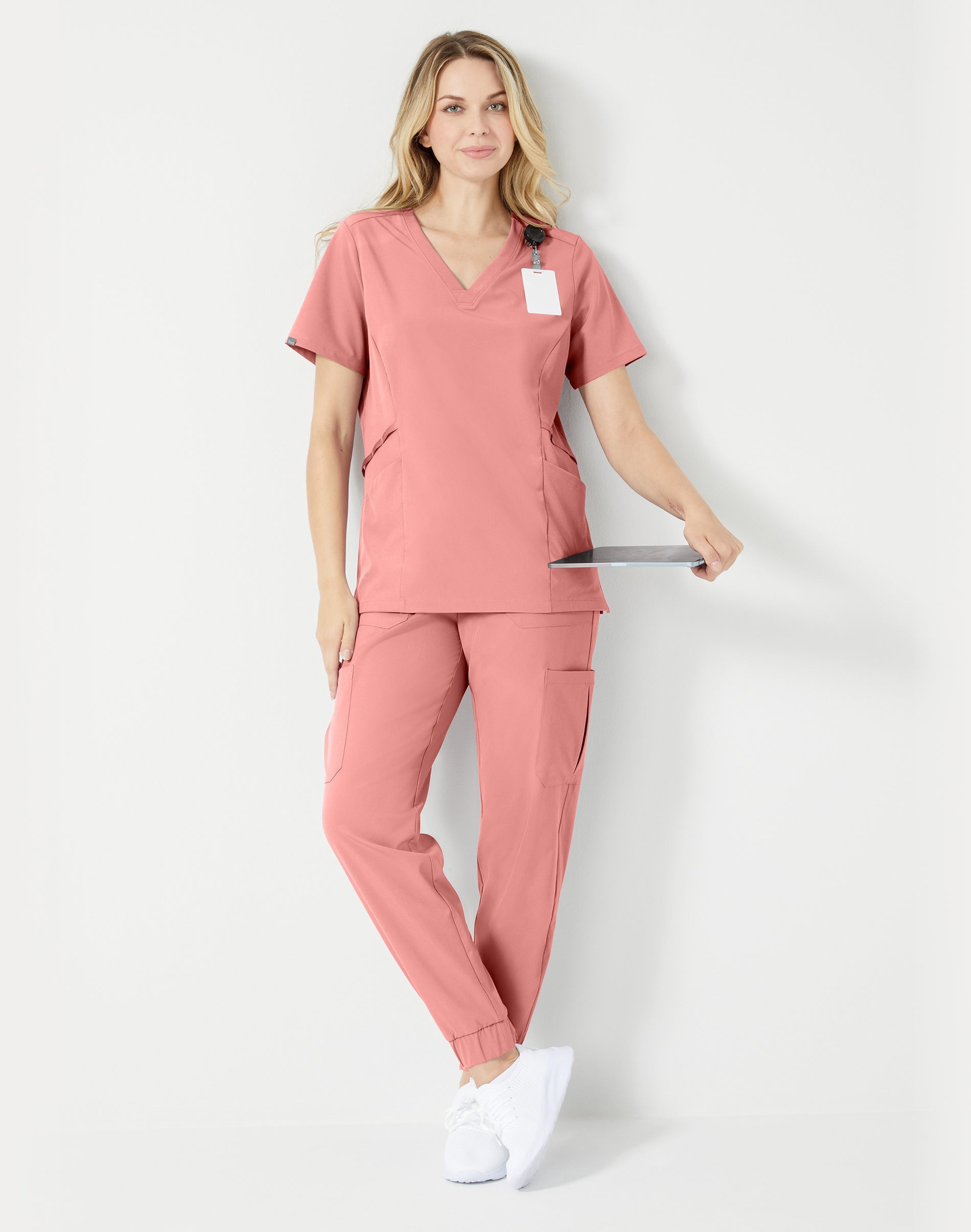 Hanes Comfort Fit Scrubs Women's Scrub Top Rose Ranch Pink L