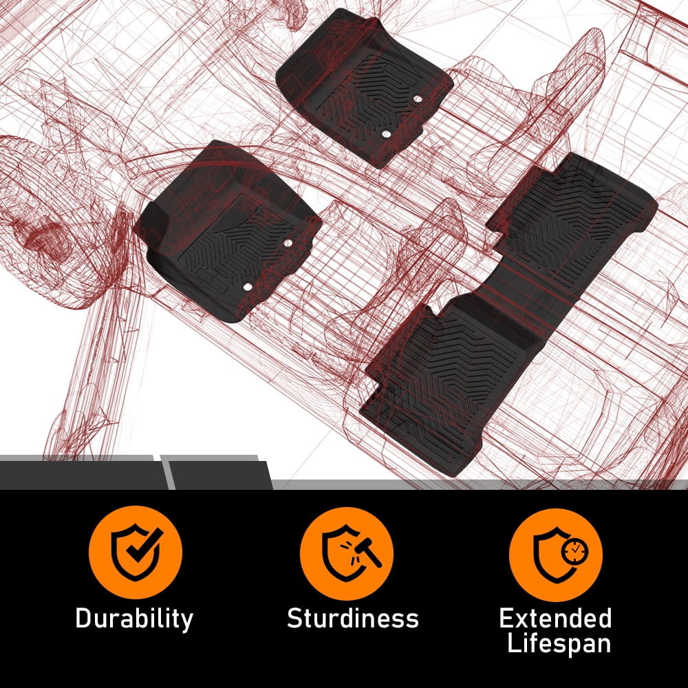 3Pcs Floor Mats TPE All Weather Full Cover Protection Black Fit for 2007-2013 Chevy Silverado/2007-2014 GMC Sierra 1500