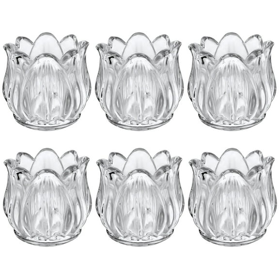 6 Pcs Clear Glass Tulip Candle Holders for Table Decor, Elegant Votive Tealight Candlestick Set, Versatile Table Centerpieces for Wedding, Party, and Home Dining Ambiance