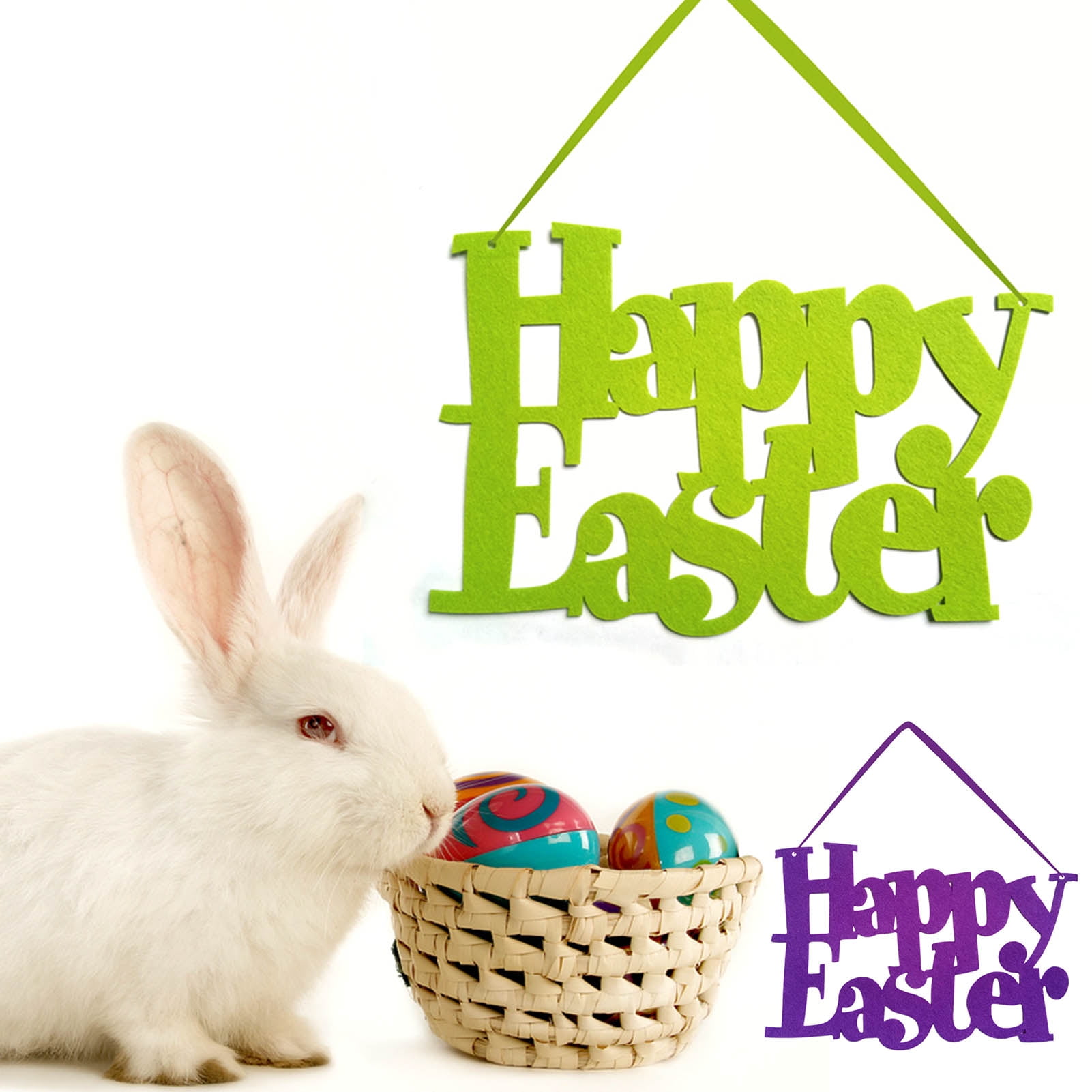 Happy Easter Wooden Spring Hanging Sign Plaque Decoration Bunny Rabbit Polka Dot 