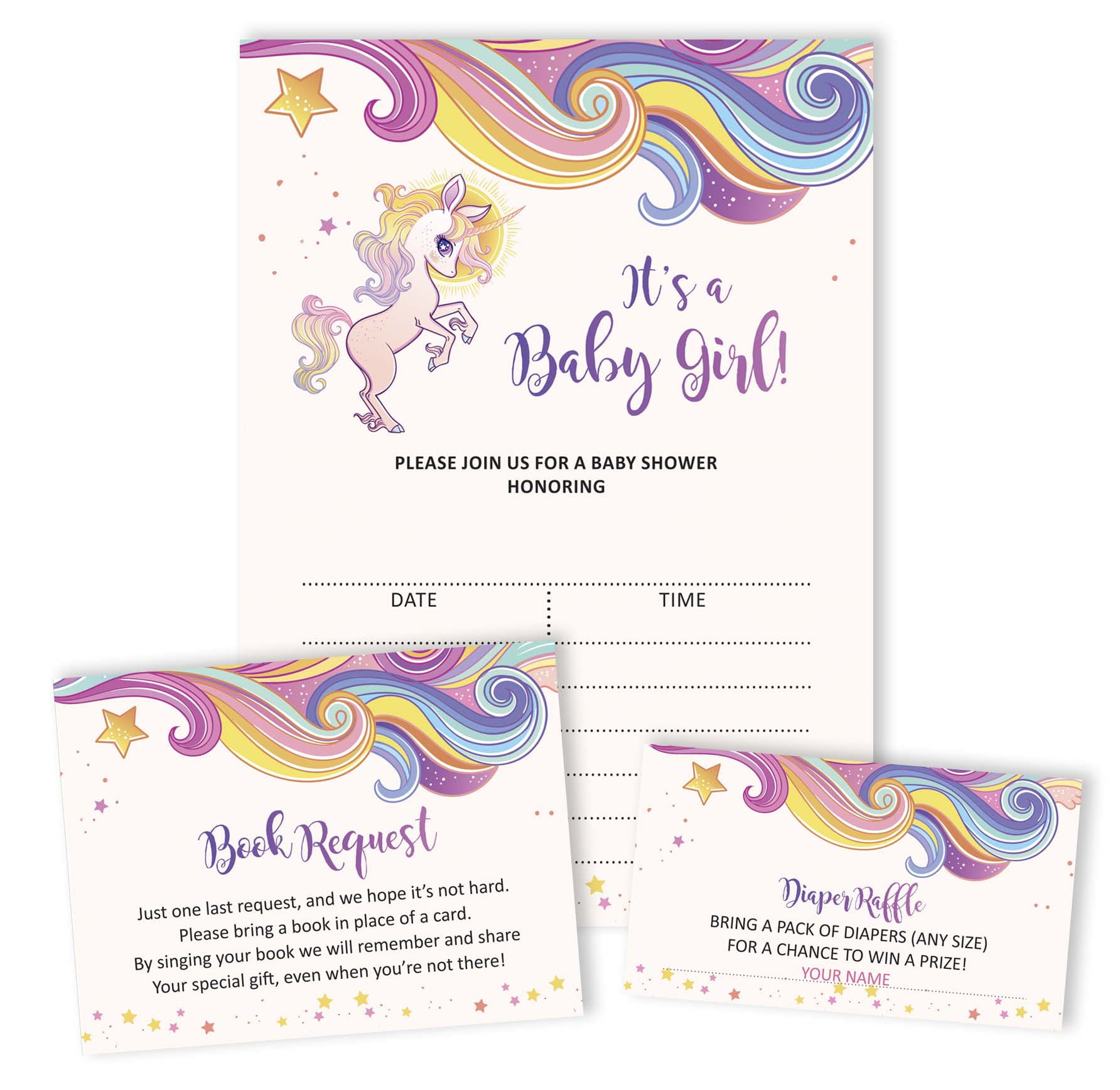 Inkdotpot Set Of 30Unicorn Baby Shower Invitations-Diaper Raffle Tickets And Baby Shower Book Request Cards Jungle Animals Invites Its A Boy Its A Girl