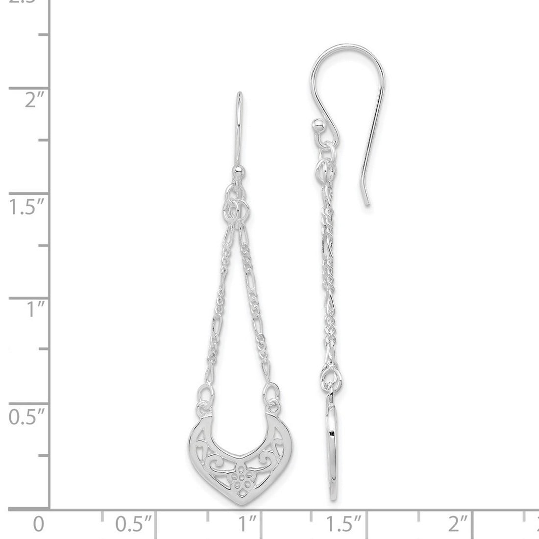 925 Sterling Silver Polished Shepherd hook Filigree Long Drop Dangle Earrings 56x16mm Wide Dangle Earring for Women