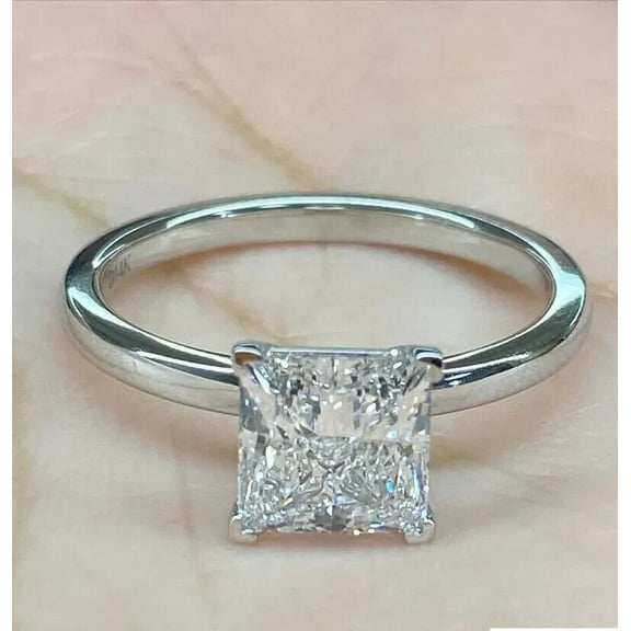 Womens Solitaire Ring 2CT Princess Cut Lab Created VVS1/D Diamond 14K White Gold Plated 925 Silver