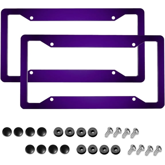 Purple License Plate Frame 2 Packs Purple Car Accessories Metal License Plate Holder, Weather Proof, Rust-Proof Size
