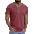 thumbnail image 2 of Mens Henley T-Shirts,Henley Short Sleeve Jersey Cotton Shirts,4 Button Tee Shirts Multi Color,Classic Casual T Shirt with Pocket Wine, 2 of 6