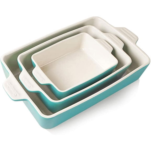 Qawsas Ceramic Bakeware Set, Rectangular Baking Dish for Oven Lasagna Pans for Cooking, Kitchen, Cake Dinner, Banquet and Daily Use, 11.8 x 7.8 x 2.76 Inches of Casserole Dishes (Turquoise)