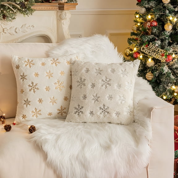 Florenta Christmas Decorative Throw Pillows for Couch Soft Plush Velvet Pillow with Snowflake Christmas Indoor Decoration Cushion for Living Room Sofa,1 Pack,Silver