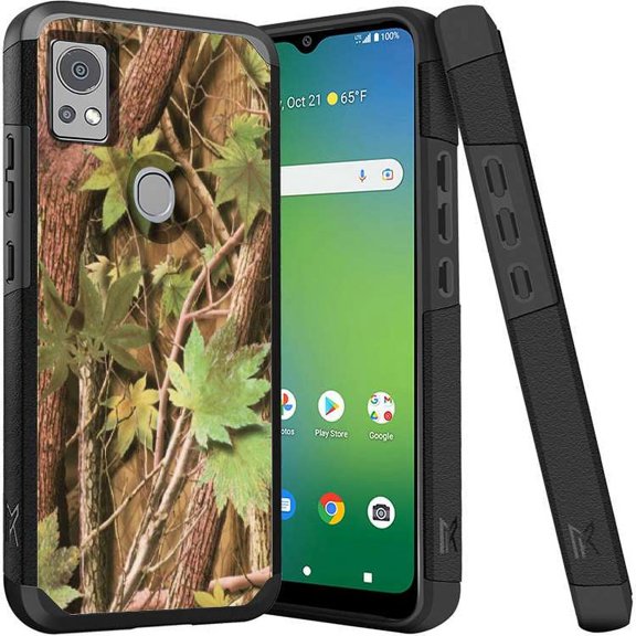 ANJ  Shockproof Dual Layer Slim Hard Case   Tempered Glass Cover Compatible with Icon 5, AT&T Motivate 4 - Tree Camo 2