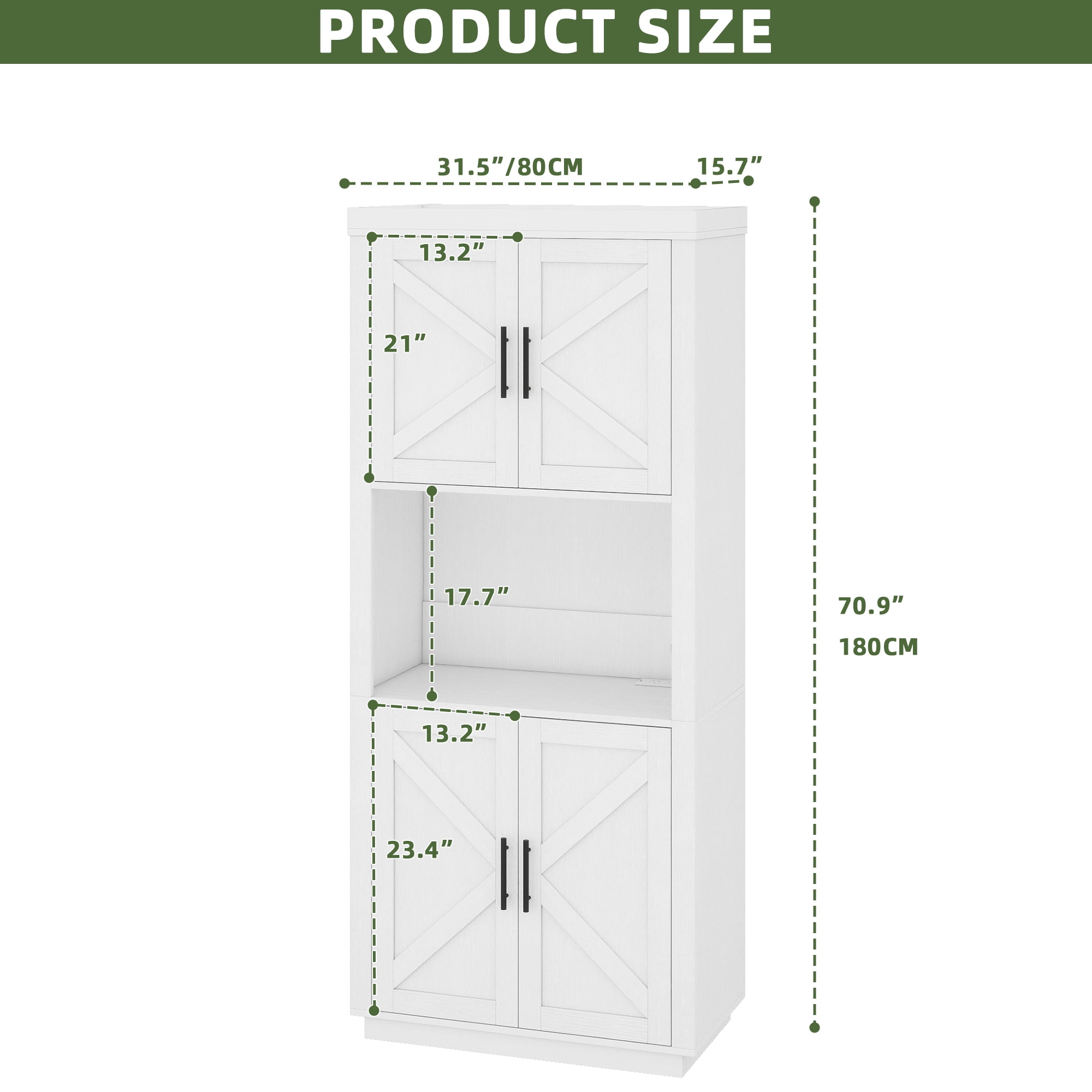 Uforic Kitchen Pantry Cabinet with Power Outlets & LED Lights, Farmhouse Storage Cabinet, White