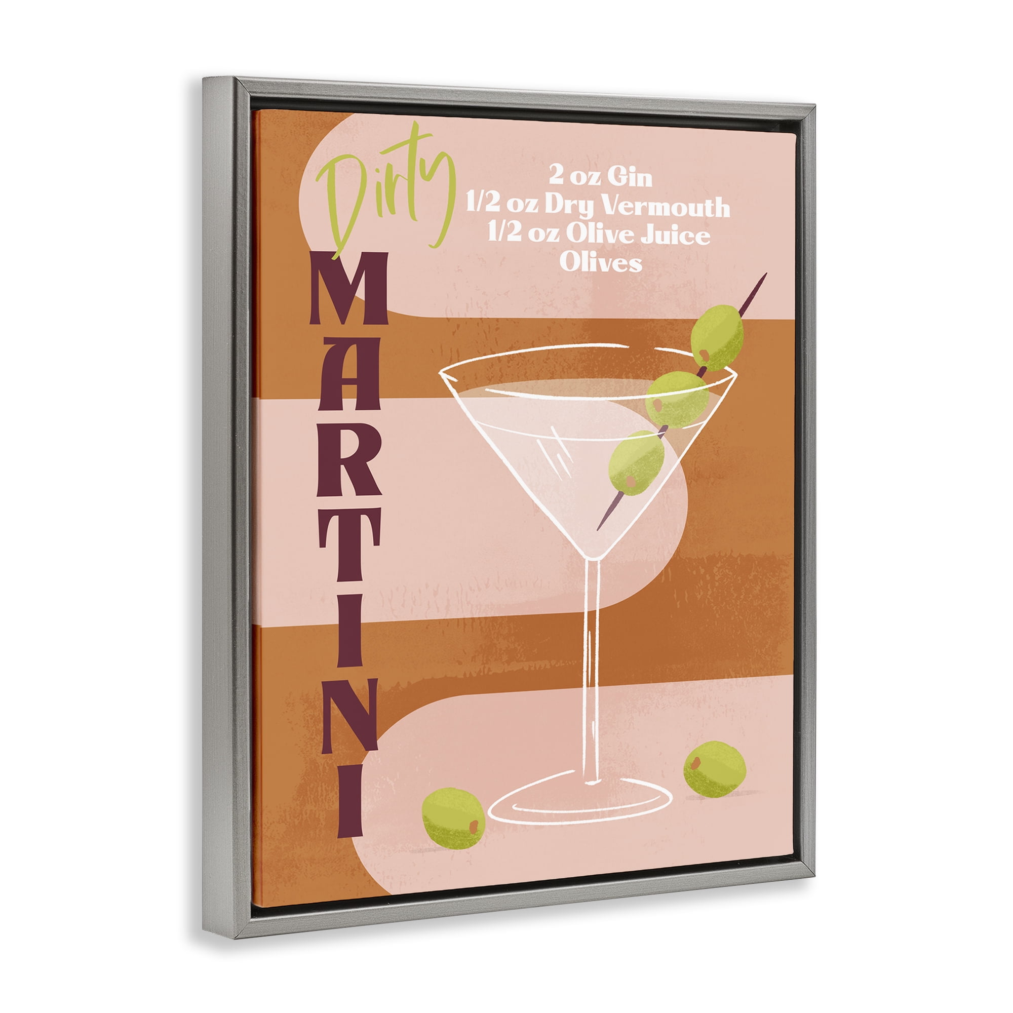Stupell Industries Retro Dirty Martini Recipe Food & Beverage Painting Gray Floater Framed Canvas Art Print Wall Art, 25 x 31