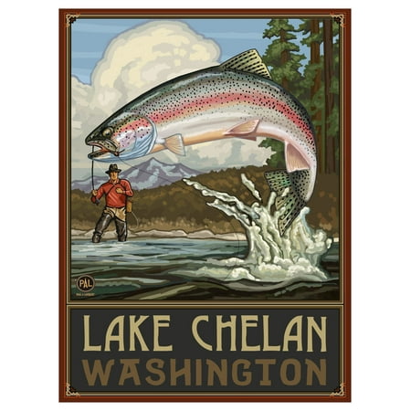Lake Chelan Washington Rainbow Trout Fisherman Mountains Giclee Art Print Poster by Paul A. Lanquist (9
