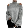 thumbnail image 2 of Blmnix Women's Lightweight Off Shoulder Sweaters Turtleneck Long Sleeve Gray Womens Fall Clothing, 2 of 7