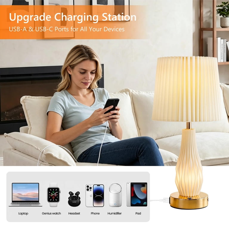 GVDV 18.5" Bedside Table Lamp Set of 2 with USB Ports photo 3