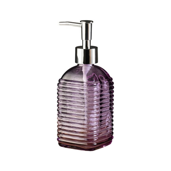 CuiLiyq Glass Soap Dispenser with Pump, Liquid Soap Dispenser for Soap, Shampoo and Lotion Refill for Kitchen, Bathroom, Laundry, (Horizontal Stripe, Purple)
