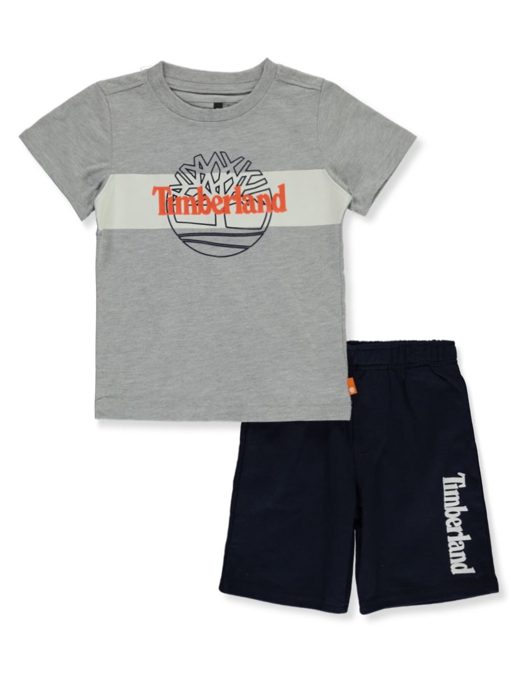 Timberland Boys' 2-Piece Stripe Shorts Set Outfit - gray multi, 4t (Toddler)