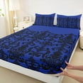 thumbnail image 3 of Manfei Ancient Damask Jacquard Bed Sheets,Victorian Baroque Print King Sheets,Deepblue Black Sheet Set For Kids,Microfiber Bedroom Decor,4 Pieces, 3 of 7