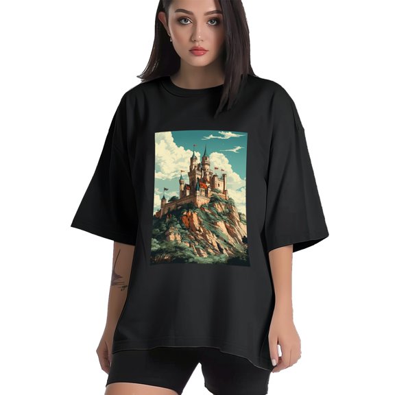 Plus Size Shirt for Women Black Tops for Women Short Sleeves Shirt for Women Castle (97) T Shirt Crewneck Shirt for Women XS