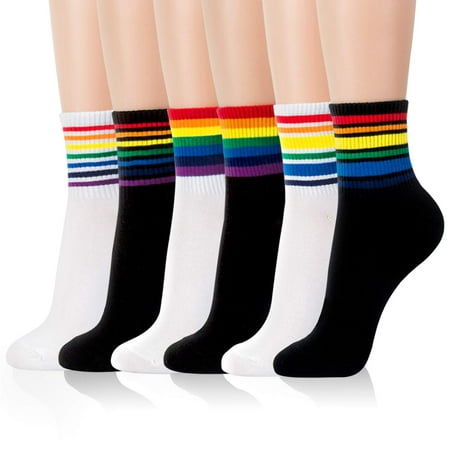 

kikiya socks 6 Pairs of Womens Pattern Design Crew Socks New Rainbow | Rainbow Socks Women | Tube Socks With Stripes | Colorful Socks For Women | Pride Socks | Womens Tube Socks | Striped So