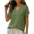thumbnail image 7 of ClodeEU Women's Linen Blend V Neck Short Sleeve Top ,Loose Fit Casual Button Blouse Army Green,Womens Plus L, 7 of 7