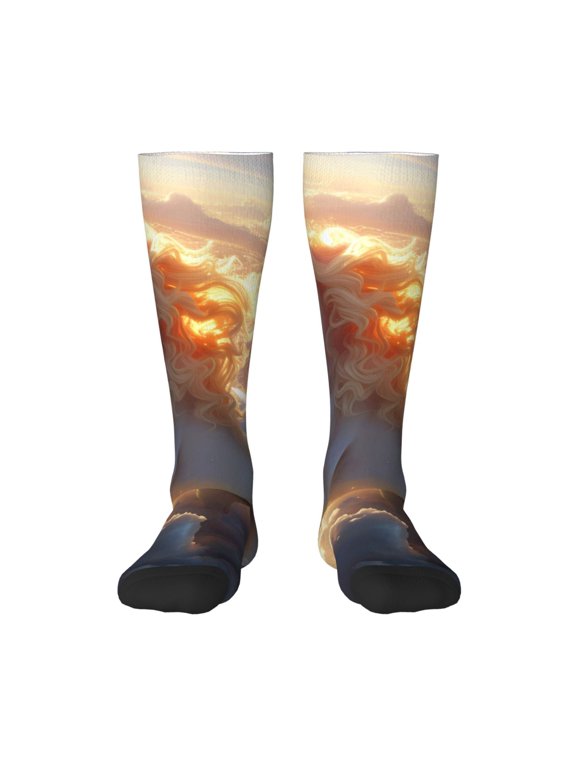 Hirioo Rainbow Cloud White Horse for Adult Stockings Breathable Sock Non-Pilling,Contrasting Color Design