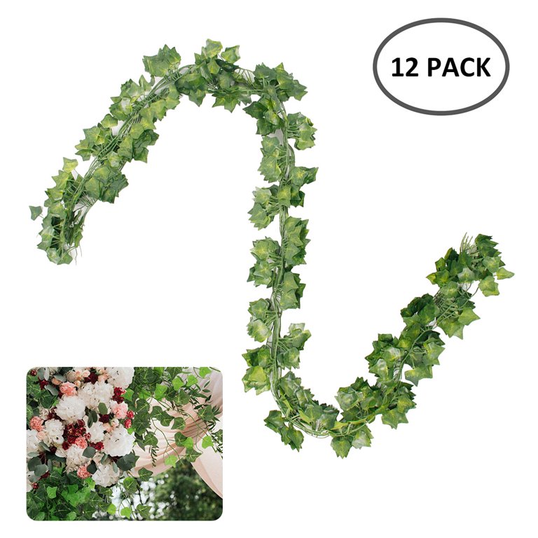 24pcs Fake Vine Artificial Ivy Leaf Wreath with Clear, Real and