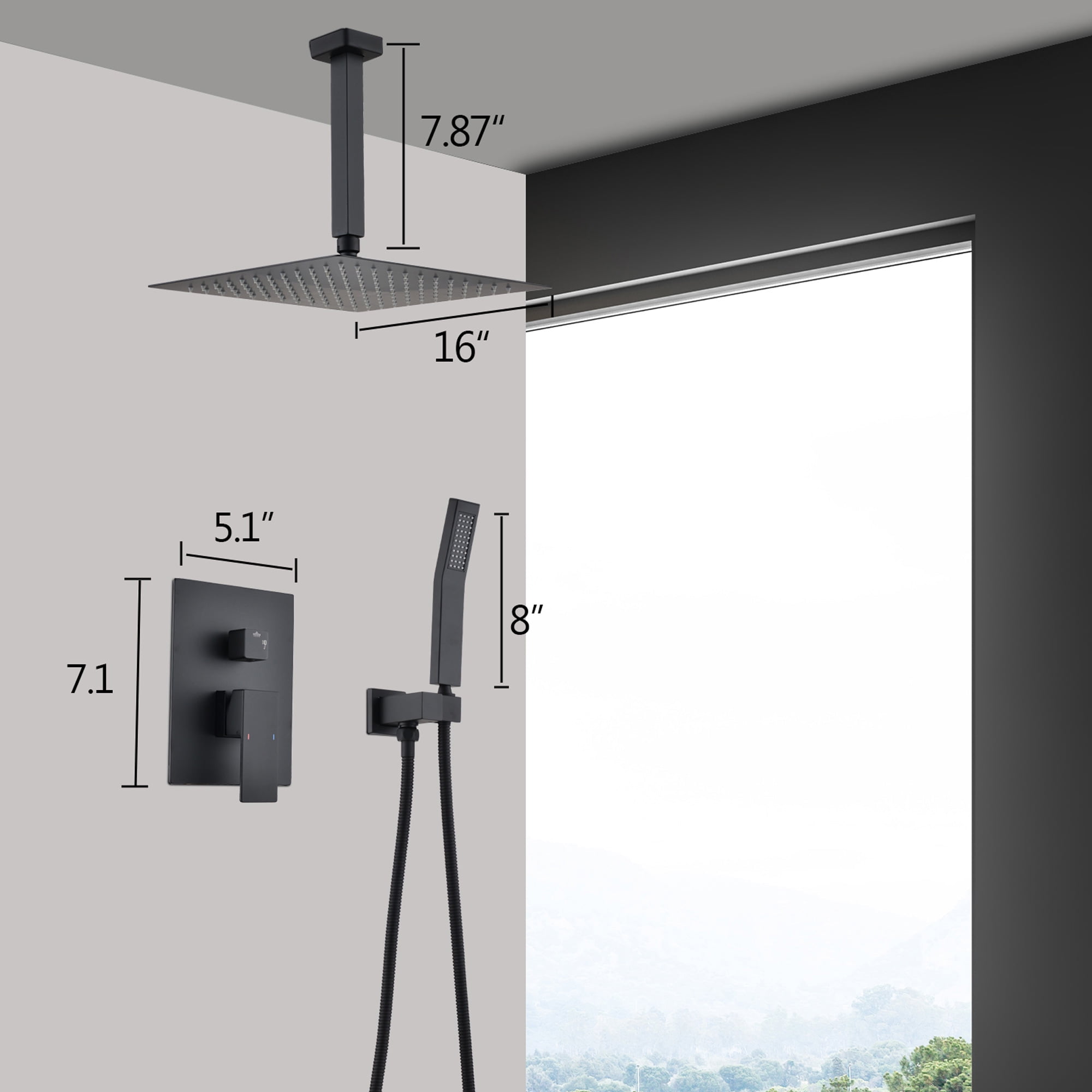 16 Inch Bathroom Rain Shower System Set ceiling mounted, Rainfall Shower Head with Handheld