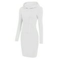 thumbnail image 3 of ibuvkizy Fall Midi Dresses for Women 2024 Clearance! Women's Drawstring Hooded Long Sleeved Casual Fashion Dress with Pocket White,M, 3 of 4