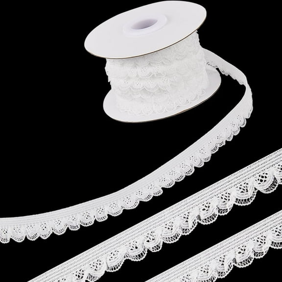 10 Yards Polyester Elastic Lace Trim Single Edged Flower Trimming for Clothes Sewing White 1/2 inch(12mm) about 10.00 Yards(9.14m)/Roll
