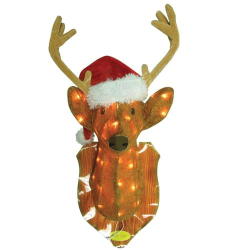 Pre Lit Redneck Mounted Hanging Buck With Santa Hat Christmas