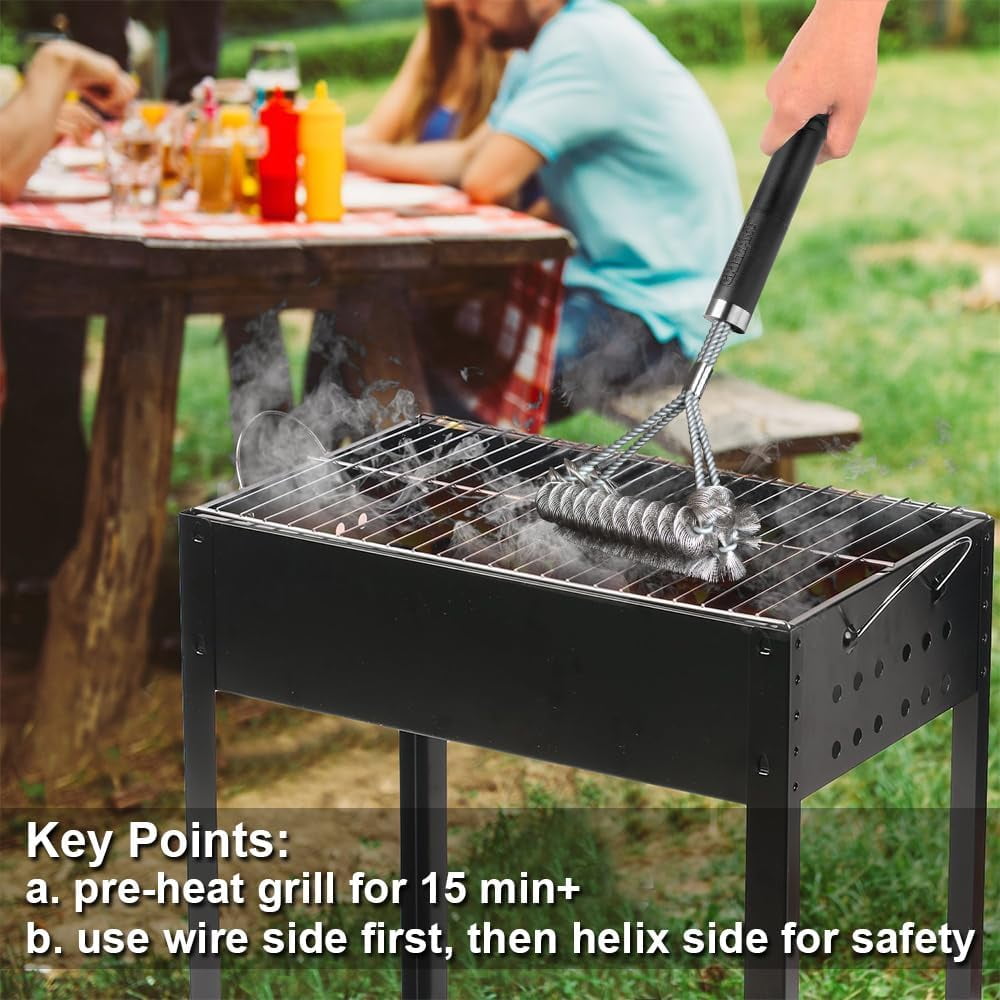 [Wire + Helix] Combined BBQ Brush – 18" Grill Cleaner Brush Scrubber for Gas/Porcelain Grates – Safe & Efficient Grill Cleaning Brush – BBQ Accessories Gifts for Men/Dad