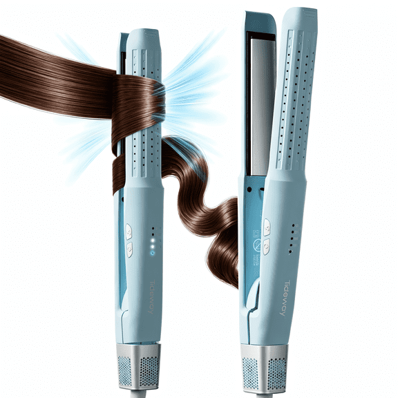 Tideway 360° Airflow Styler Flat Iron Hair Straightener and Curler 2 in 1, Ionic Smoothing with 4 Temp, Blue