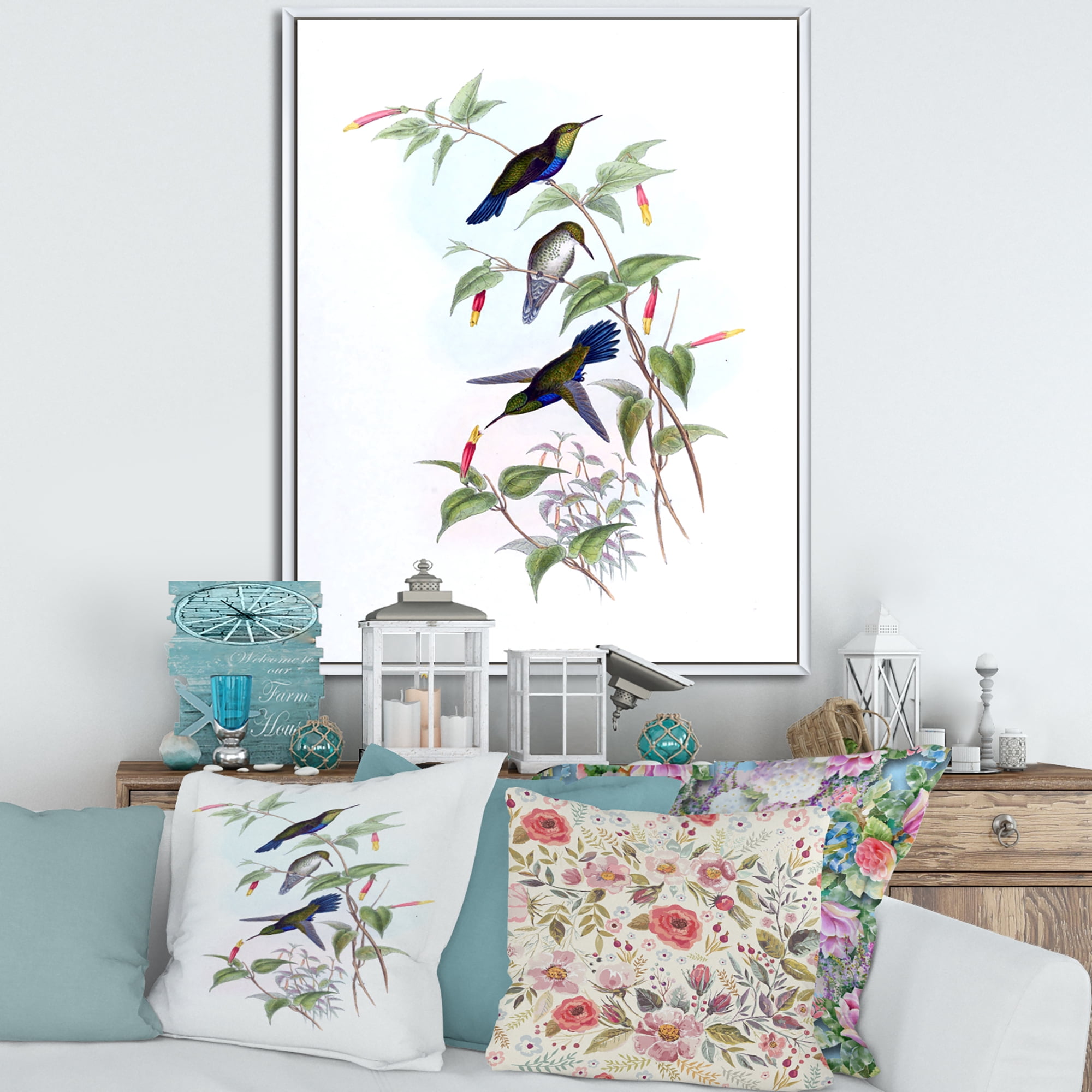 Designart 'Ancient Hummingbird I' Traditional Framed Canvas Wall Art Print