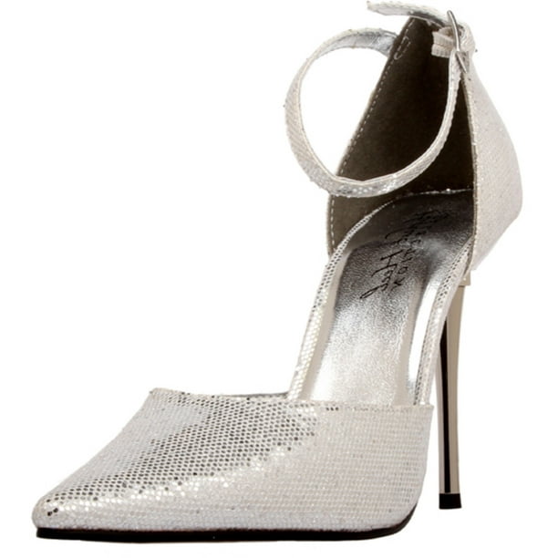 silver pointed high heels