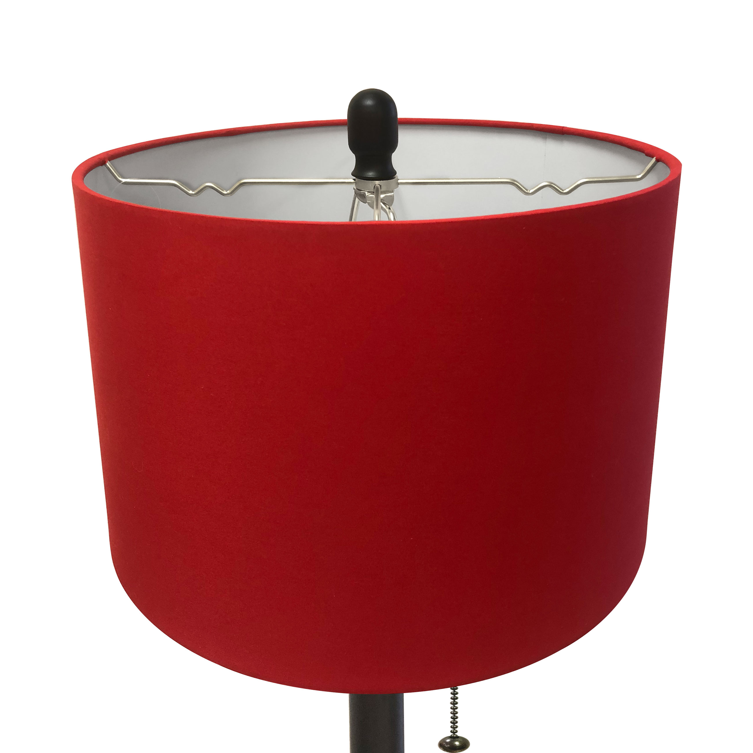 Royal Designs Oil Rub Bronze Lamp with Crystal Ball Accents and Red Shallow Drum Hardback Lamp Shade