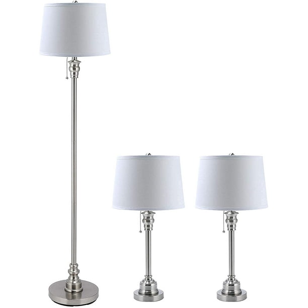 2 Modern Table Lamps and 1 Floor Standing Lamp Set of 3 Lamps in