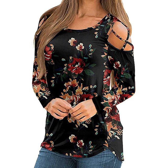 Tops sin tirantes con estampado de cuello redondo y manga larga a la moda de verano para mujer Fridja hj696