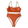 thumbnail image 4 of Womens Swimsuits Solid Color Spaghetti Strap Padded Bra And High Waisted Panty Set Two Piece Tankini Swimsuits For Women Swimwears Sportwear,Orange,XL, 4 of 5