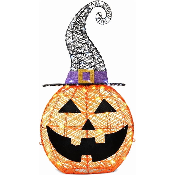 3FT Halloween Decorations Outdoor, 75 LED Light Up Halloween Pumpkin Decor for Outdoor, Indoor, Garden, Yard, Porch, Home Party