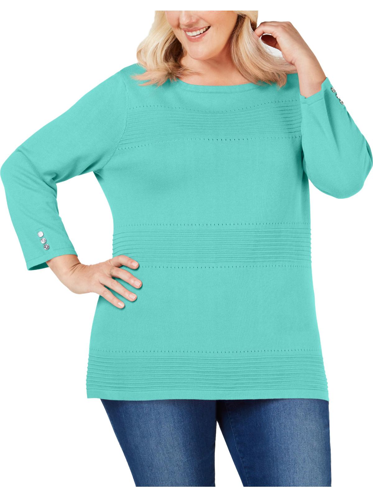 Karen Scott Womens Plus Ribbed Long Sleeves Blouse